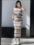 Pyjart3100-Striped Midi Dress