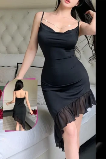 Marshmello4595-Silky Ruffle Slip Dress
