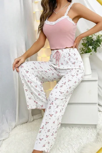 Noor4681-Lace Floral Pajama Set