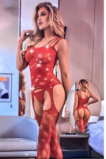Vaqua 8873-Red Sparkle Bodysuit