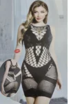 Sklv 9032-Black Fishnet Mini Dress