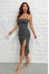 Black&White9001-Floral Print Slit Dress