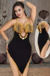 Miss Salma 4130 - Black & Gold Sequin Tassel Dress