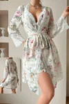 Women Secret 022 - Floral Print Lace Trim Robe