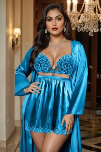 Lila  561 - Aqua Satin Lingerie Set