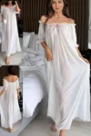 Dareen 5303 - White Off-Shoulder Nightgown