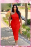 Nice 10030 - Red One-Shoulder Midi Dress