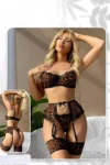Rahma 1009 - Leopard Lace Garter Lingerie Set
