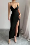 Jory 2105 - Black Slit Maxi Dress