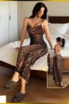 Nourseen 590 - Leopard Print Lace Panel Maxi Slip