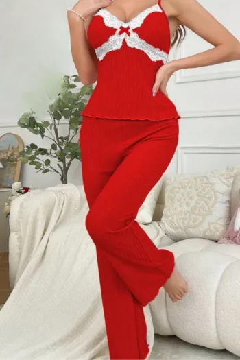 Noor 4767 - Ribbed Lace Trim Pajama Set