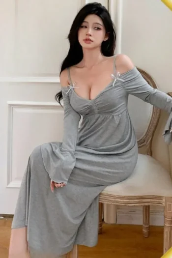 Noor 4991 - Dreamy Off-Shoulder Maxi Gown