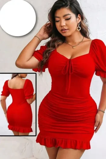 Cramela 1028 - Puff Sleeve Ruched Dress