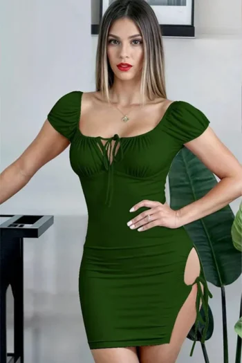 Cramela 665 - Puff Sleeve Ruched Slit