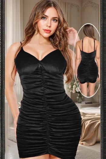 HadeLora 7019 - Velvet Ruched Mini Dress