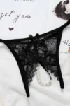 BM1004 - Lace Pearl Crotchless Lingerie Thong