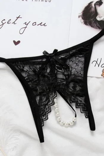 BM1004 - Lace Pearl Crotchless Lingerie Thong