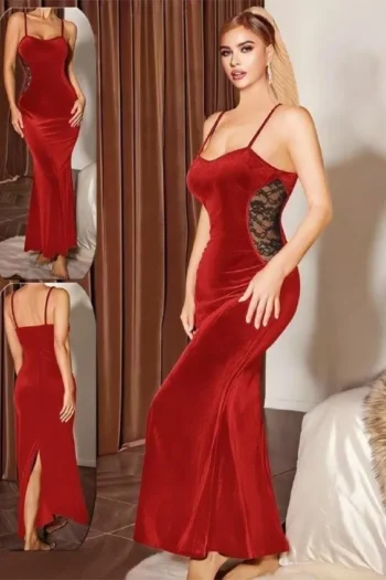 Dareen 5360 - Velvet Mesh Maxi Nightgown