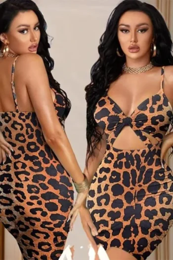 Cramela 804 - Leopard Print Cutout Dress