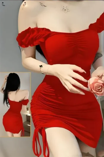 Cramela 8006 - Off-Shoulder Ruched Mini Dress