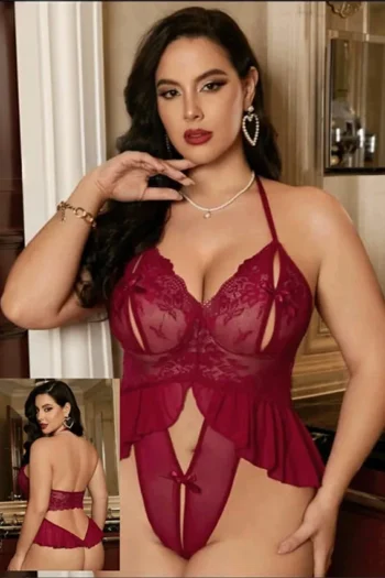 K03 - Lace Cutout Halter Teddy