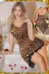 Cramela 25147 - Leopard Lace Trim Mini Nightdress