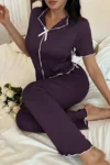 Dolley 1003 - Contrast Trim Scalloped Pajama Set
