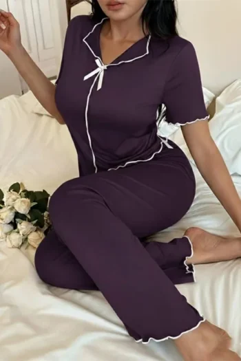 Dolley 1003 - Contrast Trim Scalloped Pajama Set