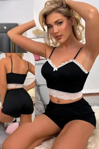 Carmela 5856 - Lace-Trim Cami & Shorts Pajama Set
