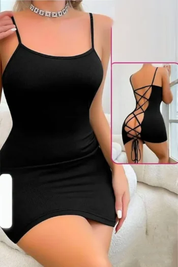 Cramela 2032 - Criss-Cross Backless Ribbed Mini Dress