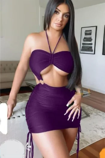 Carmela 807 - Halter Neck Cut-Out Ruched Mini Dress