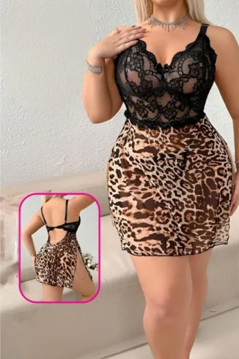 Cramela 762 - Lace Bodice Leopard Print Nightdress