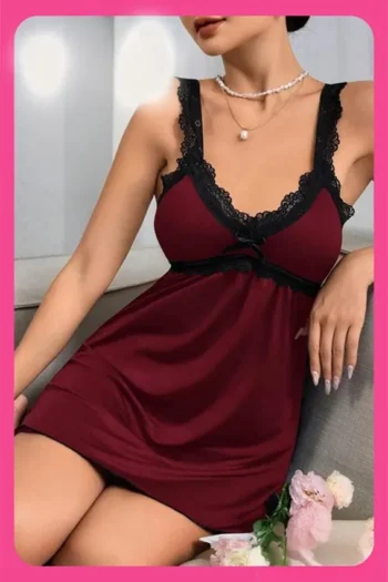 Carmela 01020 - Lace Trim Empire Waist Nightdress