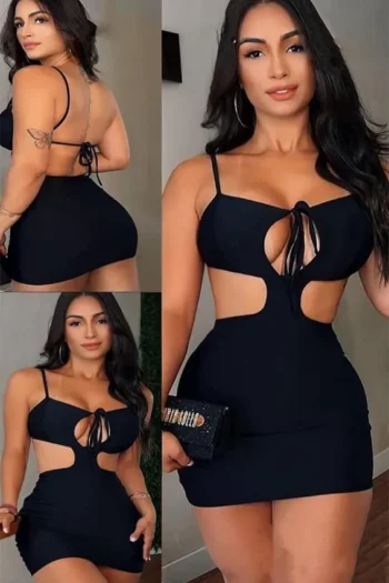 Carmela 875 - Front Cut-Out Tie-Detail Mini Dress