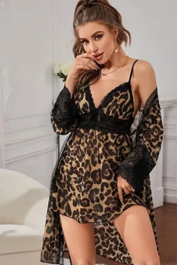 Carmela 123 - Leopard Nightwear Set with Matching Robe