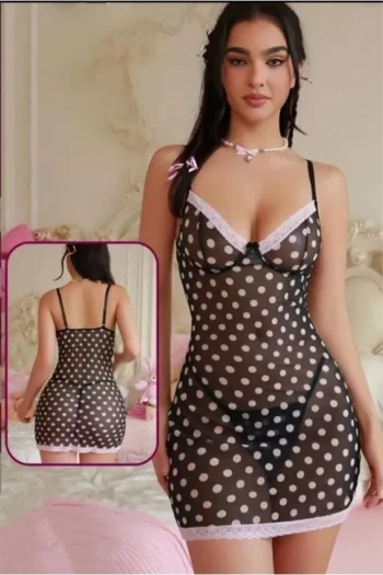 Carmela 1039 - Polka Dot Sheer Mesh Mini Nightdress
