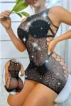 Vaqua 81745T - Rhinestone Mesh Mini Dress
