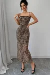 Zina 1172 - Leopard Print Lace-Trim Maxi Slip Dress