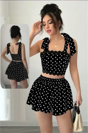 Cramela 331 - Polka Dot Scalloped Trim Crop Top