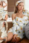 Dareen 5468 - Pineapple Print 3-Piece Sleepwear Set