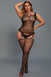 Vaqua 81332 - Lace Pattern Bodystocking with Suspenders