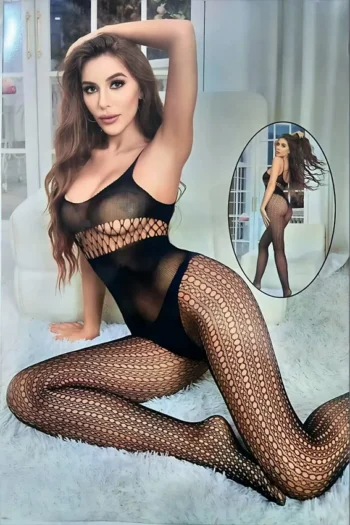 Vaqua 82211 - Patterned Mesh Bodystocking with Waist Cut-outs