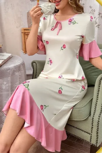 Noor 4925 - Floral Ruffle-Trim Nightdress