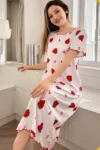 Noor 4982 - Strawberry Print Ribbed Nightgown