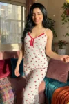 Noor 6057 - Strawberry Print Ribbed Pajama Set