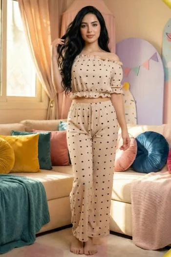 Noor 6061 - Heart Print Off-Shoulder Set