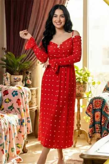 Noor 6069 - Heart Print Maxi Lounge Dress