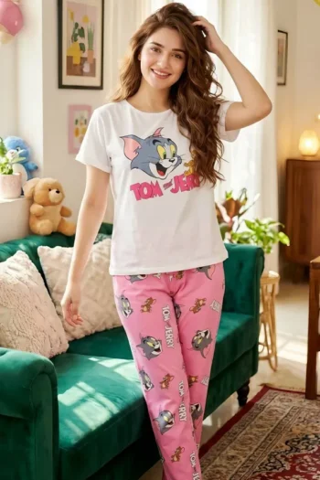 Noor 6131 - Tom and Jerry Print Tee and Trousers Pajama Set