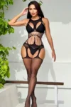 Vaqua 82774 - Cut-Out Halter Bodystocking with Stocking Effects
