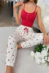 Cramela 038 - Ribbed Cami and Heart Print Pants Pajama Set